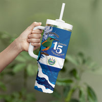 Personalized El Salvador Turquoise Browed Motmot Tumbler With Handle Happy Independence Day