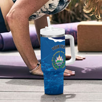 Personalized El Salvador Turquoise Browed Motmot Tumbler With Handle Happy Independence Day