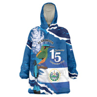 Personalized El Salvador Turquoise Browed Motmot Wearable Blanket Hoodie Happy Independence Day