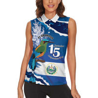 Personalized El Salvador Turquoise Browed Motmot Women Sleeveless Polo Shirt Happy Independence Day