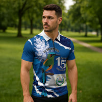 Personalized El Salvador Turquoise Browed Motmot Zipper Polo Shirt Happy Independence Day