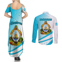Honduras Couples Matching Summer Maxi Dress and Long Sleeve Button Shirts Coat Of Arms With Scarlet Macaw - Wonder Print Shop