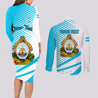 Personalised Honduras Couples Matching Long Sleeve Bodycon Dress and Long Sleeve Button Shirts Coat Of Arms With Scarlet Macaw - Wonder Print Shop