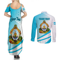 Personalised Honduras Couples Matching Summer Maxi Dress and Long Sleeve Button Shirts Coat Of Arms With Scarlet Macaw - Wonder Print Shop