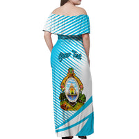 Personalised Honduras Off Shoulder Maxi Dress Coat Of Arms With Scarlet Macaw - Wonder Print Shop