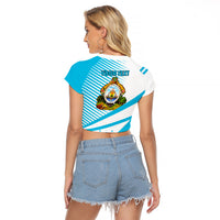 Personalised Honduras Raglan Cropped T Shirt Coat Of Arms With Scarlet Macaw - Wonder Print Shop