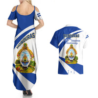 Honduras Independence Day Couples Matching Summer Maxi Dress and Hawaiian Shirt Map With Coat Of Arms - Wonder Print Shop