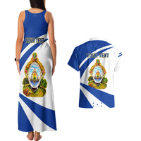 Personalised Honduras Independence Day Couples Matching Tank Maxi Dress and Hawaiian Shirt Map With Coat Of Arms - Wonder Print Shop