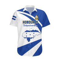 Honduras Independence Day blue-and-white Hawaiian shirt with Honduras map and crest