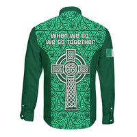 Ireland Rugby Long Sleeve Button Shirt Irish Celtic Cross Mix Shamrock Pattern - Wonder Print Shop