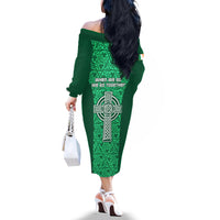 Ireland Rugby Off The Shoulder Long Sleeve Dress Irish Celtic Cross Mix Shamrock Pattern - Wonder Print Shop