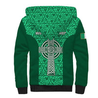 Ireland Rugby Sherpa Hoodie Irish Celtic Cross Mix Shamrock Pattern - Wonder Print Shop