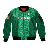Ireland Rugby Sleeve Zip Bomber Jacket Irish Celtic Cross Mix Shamrock Pattern - Wonder Print Shop