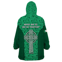 Ireland Rugby Wearable Blanket Hoodie Irish Celtic Cross Mix Shamrock Pattern - Wonder Print Shop