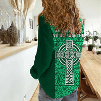 Ireland Rugby Women Casual Shirt Irish Celtic Cross Mix Shamrock Pattern - Wonder Print Shop
