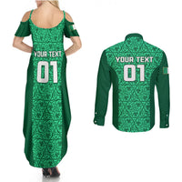 Custom Ireland Rugby Couples Matching Summer Maxi Dress and Long Sleeve Button Shirts Irish Celtic Cross Mix Shamrock Pattern - Wonder Print Shop