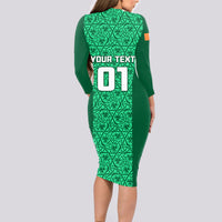 Custom Ireland Rugby Long Sleeve Bodycon Dress Irish Celtic Cross Mix Shamrock Pattern - Wonder Print Shop