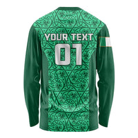 Custom Ireland Rugby Long Sleeve Shirt Irish Celtic Cross Mix Shamrock Pattern LT01