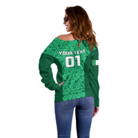 Custom Ireland Rugby Off Shoulder Sweater Irish Celtic Cross Mix Shamrock Pattern - Wonder Print Shop