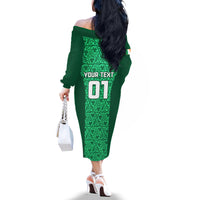 Custom Ireland Rugby Off The Shoulder Long Sleeve Dress Irish Celtic Cross Mix Shamrock Pattern - Wonder Print Shop