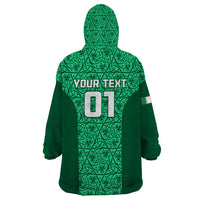 Custom Ireland Rugby Wearable Blanket Hoodie Irish Celtic Cross Mix Shamrock Pattern - Wonder Print Shop