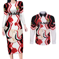 Personalized Iraq Independence Day Couples Matching Long Sleeve Bodycon Dress and Long Sleeve Button Shirt Dove Carrying Flag - Wonder Print Shop