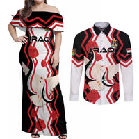 Personalized Iraq Independence Day Couples Matching Off Shoulder Maxi Dress and Long Sleeve Button Shirt Dove Carrying Flag - Wonder Print Shop