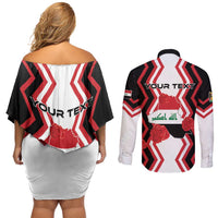 Personalized Iraq Independence Day Couples Matching Off Shoulder Short Dress and Long Sleeve Button Shirt Dove Carrying Flag - Wonder Print Shop