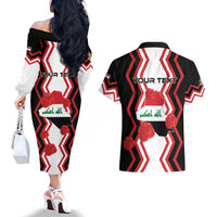 Personalized Iraq Independence Day Couples Matching Off The Shoulder Long Sleeve Dress and Hawaiian Shirt Dove Carrying Flag - Wonder Print Shop