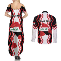 Personalized Iraq Independence Day Couples Matching Summer Maxi Dress and Long Sleeve Button Shirt Dove Carrying Flag - Wonder Print Shop