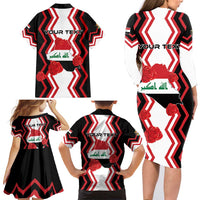 Personalized Iraq Independence Day Family Matching Long Sleeve Bodycon Dress and Hawaiian Shirt Dove Carrying Flag - Wonder Print Shop