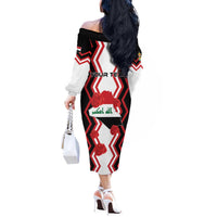 Personalized Iraq Independence Day Off The Shoulder Long Sleeve Dress Dove Carrying Flag - Wonder Print Shop