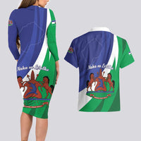 Lesotho 1966 Unique Couples Matching Long Sleeve Bodycon Dress and Hawaiian Shirt Spiral Aloe Coat of Arms - Wonder Print Shop