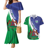Lesotho 1966 Unique Couples Matching Mermaid Dress and Hawaiian Shirt Spiral Aloe Coat of Arms - Wonder Print Shop