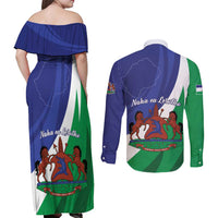 Lesotho 1966 Unique Couples Matching Off Shoulder Maxi Dress and Long Sleeve Button Shirt Spiral Aloe Coat of Arms - Wonder Print Shop