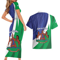 Lesotho 1966 Unique Couples Matching Short Sleeve Bodycon Dress and Hawaiian Shirt Spiral Aloe Coat of Arms - Wonder Print Shop