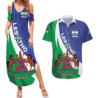Lesotho 1966 Unique Couples Matching Summer Maxi Dress and Hawaiian Shirt Spiral Aloe Coat of Arms - Wonder Print Shop