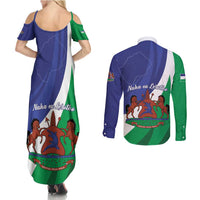 Lesotho 1966 Unique Couples Matching Summer Maxi Dress and Long Sleeve Button Shirt Spiral Aloe Coat of Arms - Wonder Print Shop