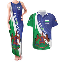 Lesotho 1966 Unique Couples Matching Tank Maxi Dress and Hawaiian Shirt Spiral Aloe Coat of Arms - Wonder Print Shop