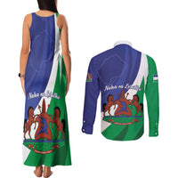 Lesotho 1966 Unique Couples Matching Tank Maxi Dress and Long Sleeve Button Shirt Spiral Aloe Coat of Arms - Wonder Print Shop