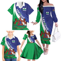 Lesotho 1966 Unique Family Matching Off The Shoulder Long Sleeve Dress and Hawaiian Shirt Spiral Aloe Coat of Arms - Wonder Print Shop