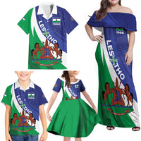 Lesotho 1966 Unique Family Matching Off Shoulder Maxi Dress and Hawaiian Shirt Spiral Aloe Coat of Arms - Wonder Print Shop