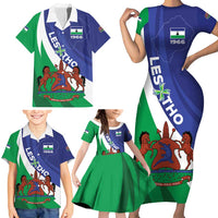 Lesotho 1966 Unique Family Matching Short Sleeve Bodycon Dress and Hawaiian Shirt Spiral Aloe Coat of Arms - Wonder Print Shop