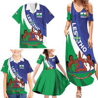 Lesotho 1966 Unique Family Matching Summer Maxi Dress and Hawaiian Shirt Spiral Aloe Coat of Arms - Wonder Print Shop