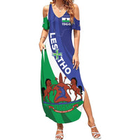 Lesotho 1966 Unique Family Matching Summer Maxi Dress and Hawaiian Shirt Spiral Aloe Coat of Arms - Wonder Print Shop