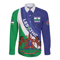 Lesotho 1966 Unique Long Sleeve Button Shirt Spiral Aloe Coat of Arms - Wonder Print Shop