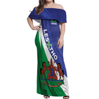 Lesotho 1966 Unique Off Shoulder Maxi Dress Spiral Aloe Coat of Arms - Wonder Print Shop