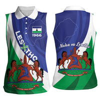 Lesotho 1966 Unique Women Sleeveless Polo Shirt Spiral Aloe Coat of Arms - Wonder Print Shop