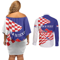 Personalized Croatia Independence Day 1991 Couples Matching Off Shoulder Short Dress and Long Sleeve Button Shirt Sretan Dan neovisnosti Hrvatske - Wonder Print Shop