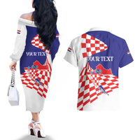Personalized Croatia Independence Day 1991 Couples Matching Off The Shoulder Long Sleeve Dress and Hawaiian Shirt Sretan Dan neovisnosti Hrvatske - Wonder Print Shop